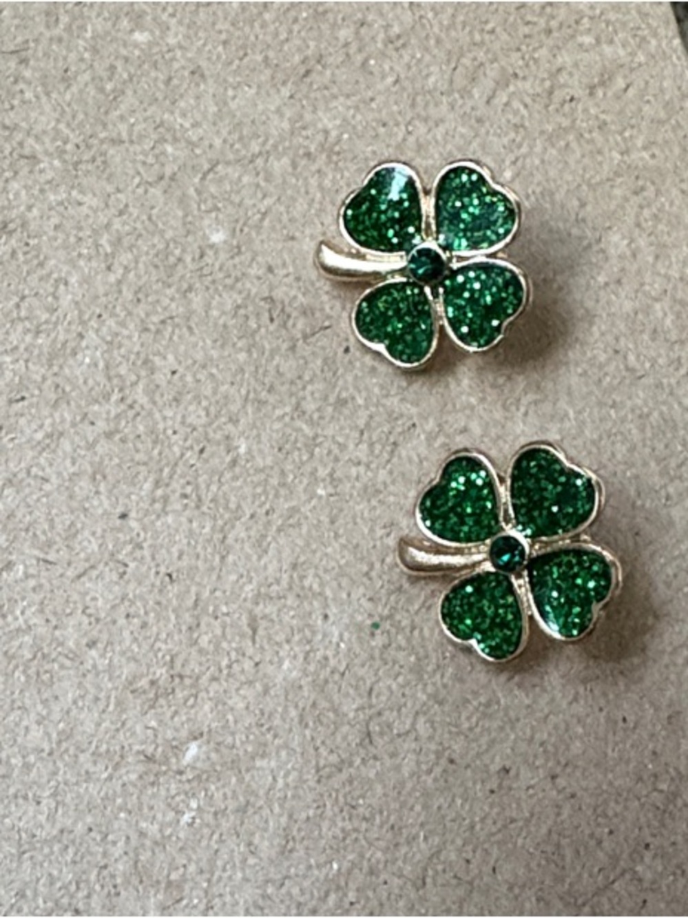 Green Four-Leaf Clover Stud Earrings - Unbranded